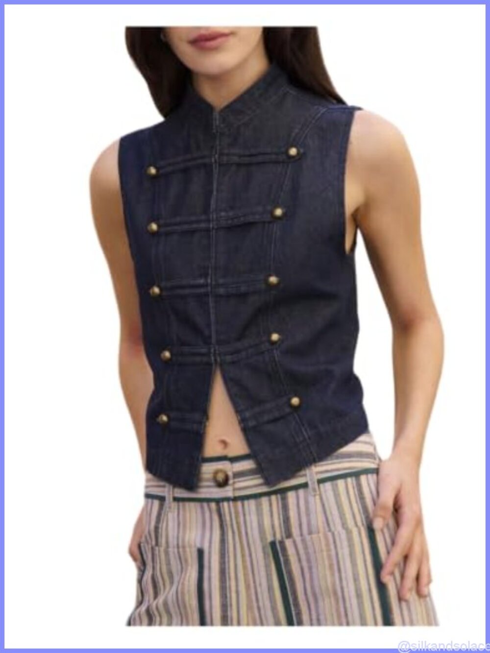 Y2k Women Sleeveless Crop Military Jacket Studded Buckle Vest Streetwear